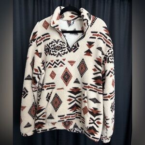 Aztec Patterned Cream and Brown Women's Sweater